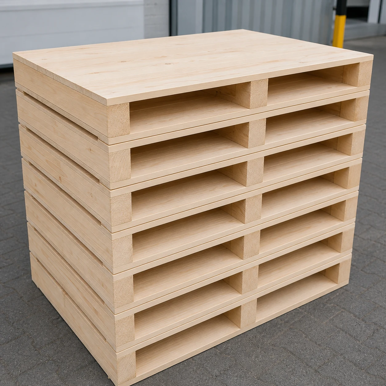 Closed-deck wood pallets in production